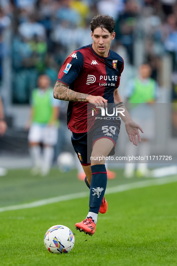 Alessandro Zanoli of Genoa CFC during the Serie A Enilive match between SS Lazio and Genoa CF at Stadio Olimpico on October 27, 2024 in Rome...