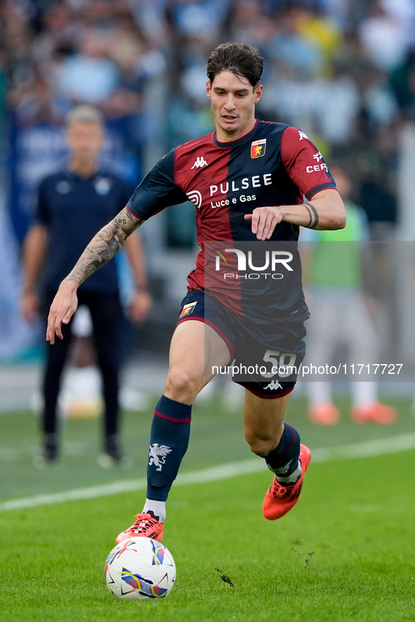 Alessandro Zanoli of Genoa CFC during the Serie A Enilive match between SS Lazio and Genoa CF at Stadio Olimpico on October 27, 2024 in Rome...