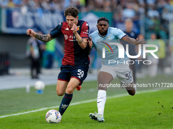 Alessandro Zanoli of Genoa CFC and Nuno Tavares of SS Lazio compete for the ball during the Serie A Enilive match between SS Lazio and Genoa...