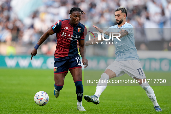 Brooke Norton-Cuffy of Genoa CFC and Taty Castellanos of SS Lazio compete for the ball during the Serie A Enilive match between SS Lazio and...