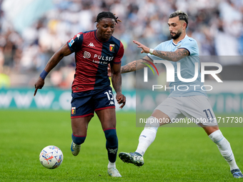 Brooke Norton-Cuffy of Genoa CFC and Taty Castellanos of SS Lazio compete for the ball during the Serie A Enilive match between SS Lazio and...