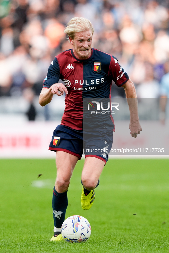 Morten Thorsby of Genoa CFC during the Serie A Enilive match between SS Lazio and Genoa CF at Stadio Olimpico on October 27, 2024 in Rome, I...