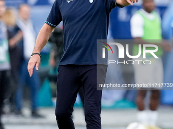 Marco Baroni head coach of SS Lazio gestures during the Serie A Enilive match between SS Lazio and Genoa CF at Stadio Olimpico on October 27...