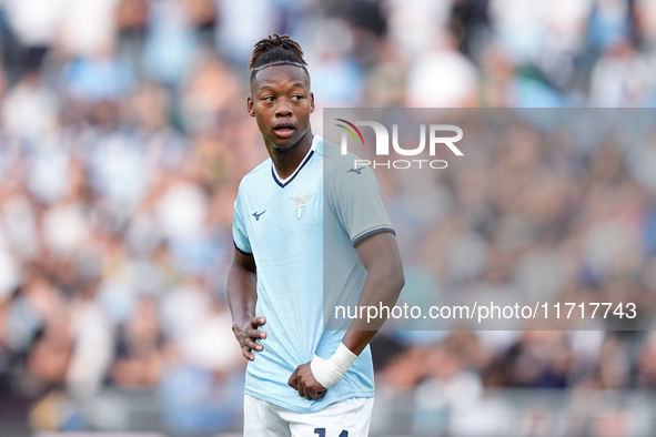 Tijjani Noslin of SS Lazio looks on during the Serie A Enilive match between SS Lazio and Genoa CF at Stadio Olimpico on October 27, 2024 in...