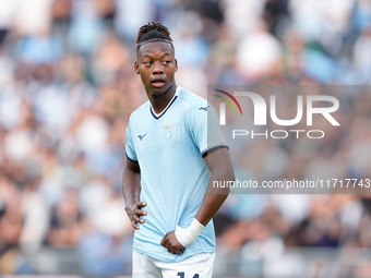 Tijjani Noslin of SS Lazio looks on during the Serie A Enilive match between SS Lazio and Genoa CF at Stadio Olimpico on October 27, 2024 in...