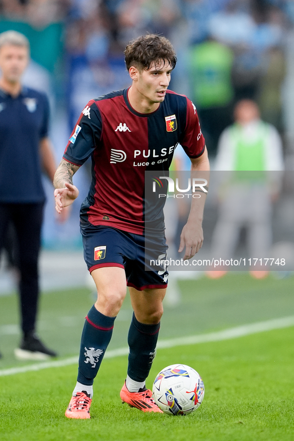 Alessandro Zanoli of Genoa CFC during the Serie A Enilive match between SS Lazio and Genoa CF at Stadio Olimpico on October 27, 2024 in Rome...