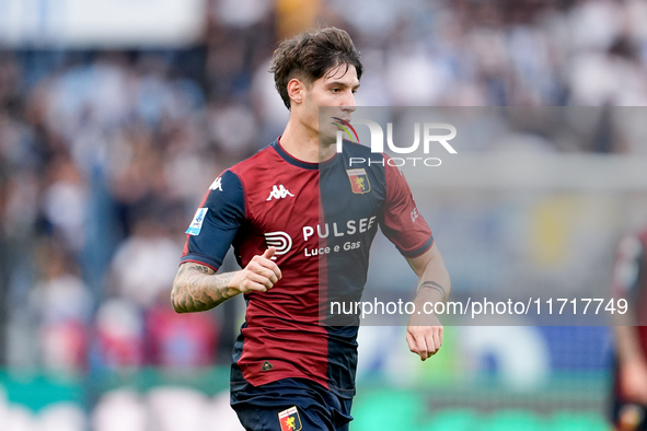 Alessandro Zanoli of Genoa CFC during the Serie A Enilive match between SS Lazio and Genoa CF at Stadio Olimpico on October 27, 2024 in Rome...