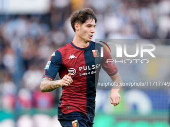 Alessandro Zanoli of Genoa CFC during the Serie A Enilive match between SS Lazio and Genoa CF at Stadio Olimpico on October 27, 2024 in Rome...