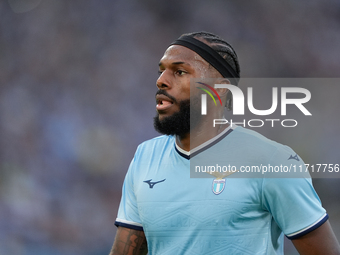 Nuno Tavares of SS Lazio looks on during the Serie A Enilive match between SS Lazio and Genoa CF at Stadio Olimpico on October 27, 2024 in R...