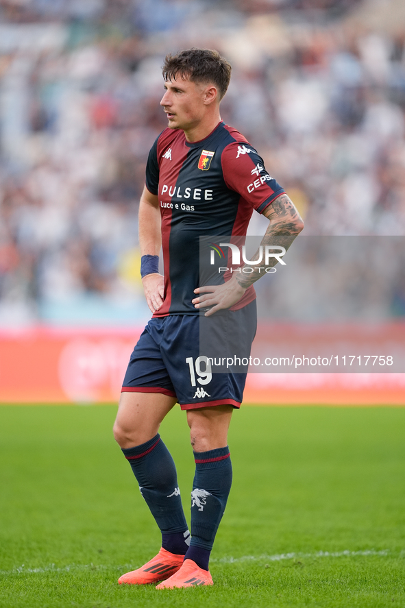 Andrea Pinamonti of Genoa CFC looks on during the Serie A Enilive match between SS Lazio and Genoa CF at Stadio Olimpico on October 27, 2024...