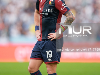 Andrea Pinamonti of Genoa CFC looks on during the Serie A Enilive match between SS Lazio and Genoa CF at Stadio Olimpico on October 27, 2024...