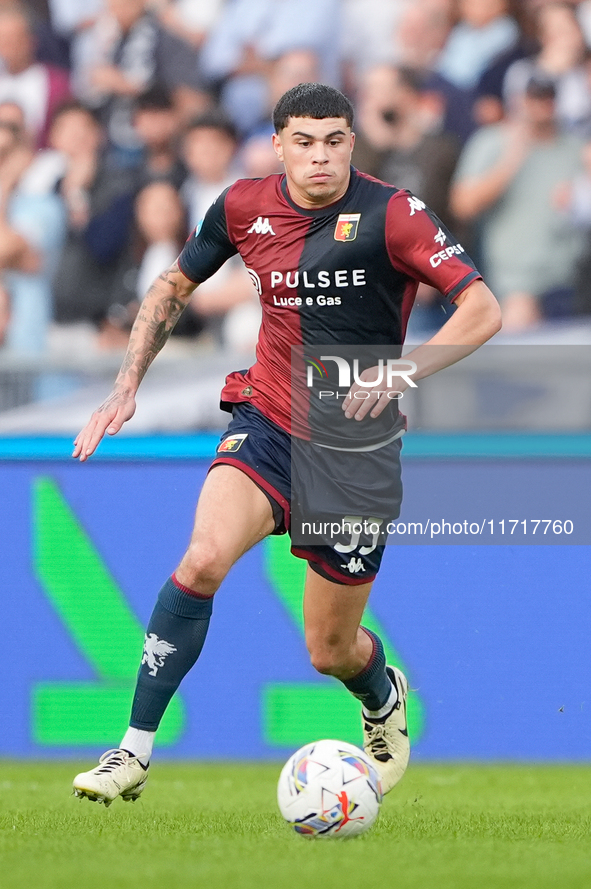 Alan Matturro of Genoa CFC during the Serie A Enilive match between SS Lazio and Genoa CF at Stadio Olimpico on October 27, 2024 in Rome, It...