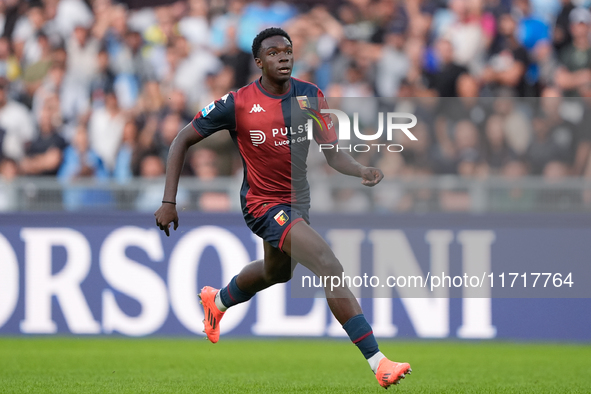 Jeff Ekhator of Genoa CFC during the Serie A Enilive match between SS Lazio and Genoa CF at Stadio Olimpico on October 27, 2024 in Rome, Ita...