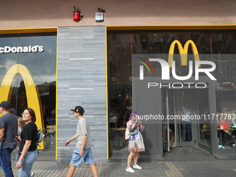 A McDonald's branch is in the center of Barcelona, Spain, close to the Sagrada Familia temple, on October 25, 2024. (