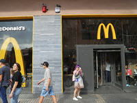 A McDonald's branch is in the center of Barcelona, Spain, close to the Sagrada Familia temple, on October 25, 2024. (