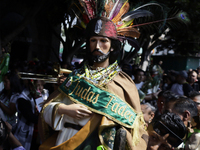 An image of Saint Jude Thaddeus is seen on October 28, 2024, outside the Church of San Hipolito in Mexico City, Mexico, where a large number...