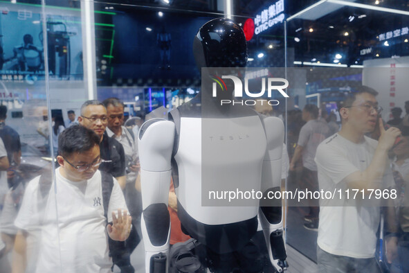 A Unitree robot dog and a model walk on the runway during Fashion Week in Shanghai, China, on October 27, 2024. 