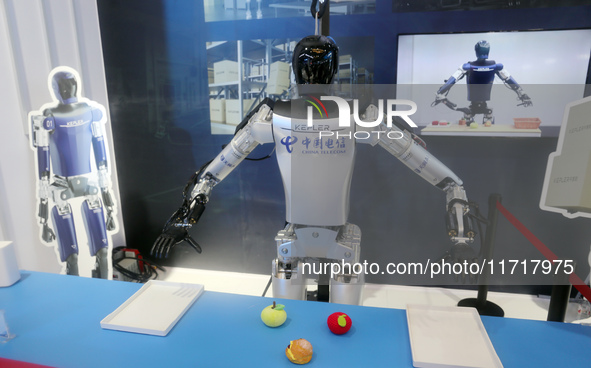 A Unitree robot dog and a model walk on the runway during Fashion Week in Shanghai, China, on October 27, 2024. 