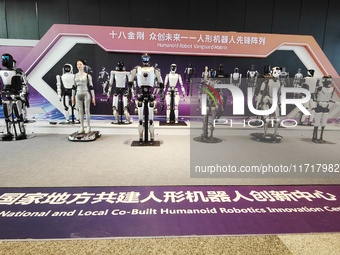 A Unitree robot dog and a model walk on the runway during Fashion Week in Shanghai, China, on October 27, 2024. (