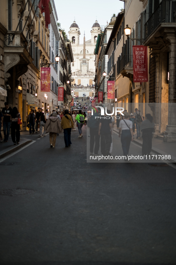 View of Piazza di Spagna with tourists on an autumn day in Rome, Italy, on October 28, 2024. 