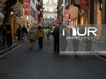 View of Piazza di Spagna with tourists on an autumn day in Rome, Italy, on October 28, 2024. (