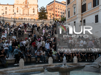 View of Piazza di Spagna with tourists on an autumn day in Rome, Italy, on October 28, 2024. (