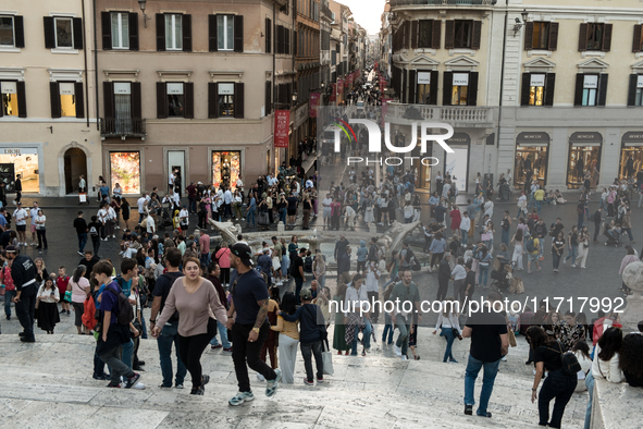 View of Piazza di Spagna with tourists on an autumn day in Rome, Italy, on October 28, 2024. 