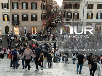 View of Piazza di Spagna with tourists on an autumn day in Rome, Italy, on October 28, 2024. (