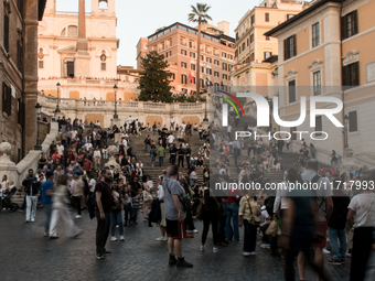 View of Piazza di Spagna with tourists on an autumn day in Rome, Italy, on October 28, 2024. (