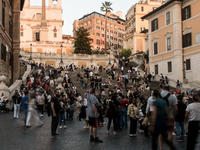 View of Piazza di Spagna with tourists on an autumn day in Rome, Italy, on October 28, 2024. (