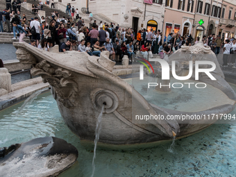 View of Piazza di Spagna with tourists on an autumn day in Rome, Italy, on October 28, 2024. (