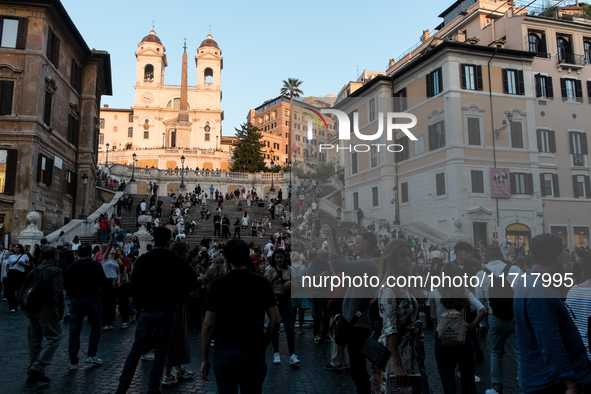 View of Piazza di Spagna with tourists on an autumn day in Rome, Italy, on October 28, 2024. 