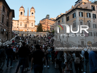 View of Piazza di Spagna with tourists on an autumn day in Rome, Italy, on October 28, 2024. (