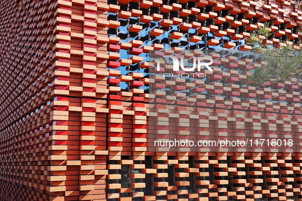 The exterior walls of several buildings on the south bank of Tangdao Bay in the West Coast New District of Qingdao, China, on October 28, 20...