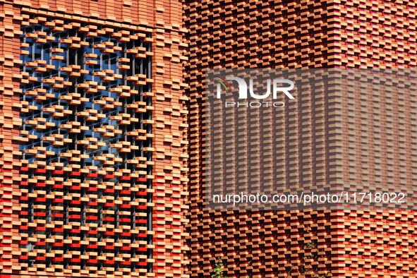 The exterior walls of several buildings on the south bank of Tangdao Bay in the West Coast New District of Qingdao, China, on October 28, 20...