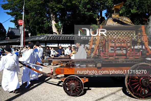 The scene of the ''Ueno Tenjin Festival'' takes place in Ueno Higashimachi, Iga City, Mie Prefecture, Japan, on October 20, 2024. Local peop...