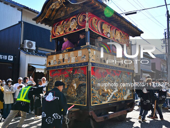 The scene of the ''Ueno Tenjin Festival'' takes place in Ueno Higashimachi, Iga City, Mie Prefecture, Japan, on October 20, 2024. Local peop...