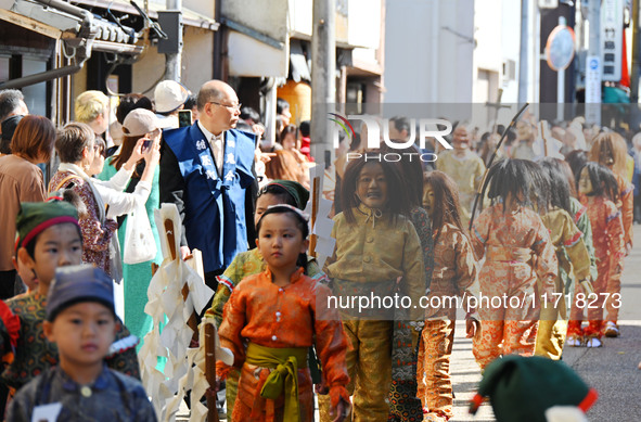 The scene of the ''Ueno Tenjin Festival'' takes place in Ueno Higashimachi, Iga City, Mie Prefecture, Japan, on October 20, 2024. Local peop...