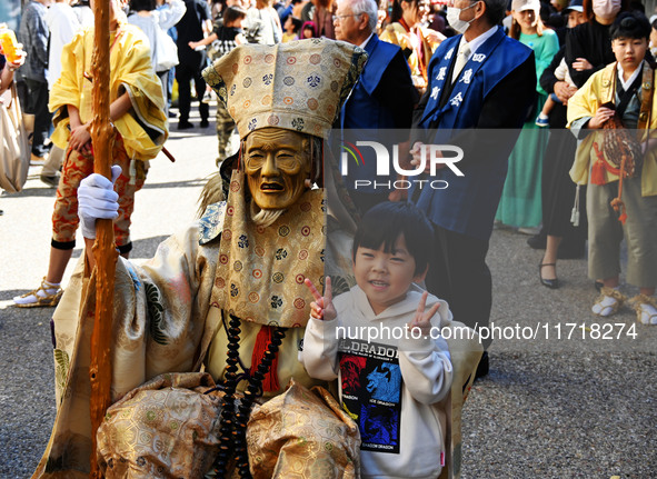 The scene of the ''Ueno Tenjin Festival'' takes place in Ueno Higashimachi, Iga City, Mie Prefecture, Japan, on October 20, 2024. Local peop...