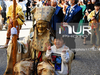 The scene of the ''Ueno Tenjin Festival'' takes place in Ueno Higashimachi, Iga City, Mie Prefecture, Japan, on October 20, 2024. Local peop...