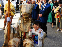 The scene of the ''Ueno Tenjin Festival'' takes place in Ueno Higashimachi, Iga City, Mie Prefecture, Japan, on October 20, 2024. Local peop...