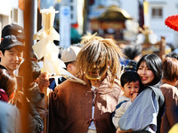 The scene of the ''Ueno Tenjin Festival'' takes place in Ueno Higashimachi, Iga City, Mie Prefecture, Japan, on October 20, 2024. Local peop...