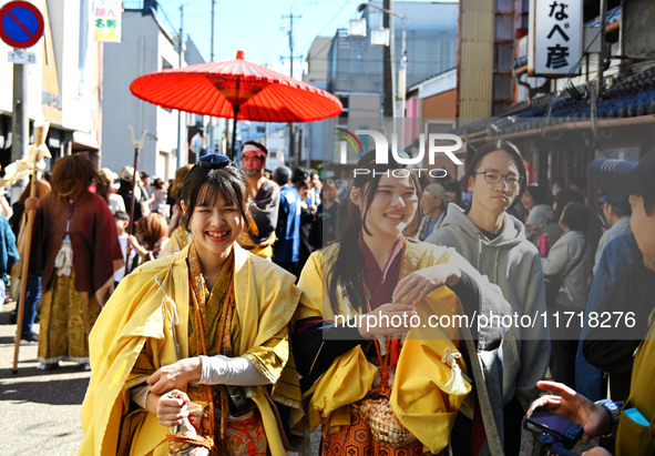 The scene of the ''Ueno Tenjin Festival'' takes place in Ueno Higashimachi, Iga City, Mie Prefecture, Japan, on October 20, 2024. Local peop...