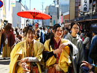 The scene of the ''Ueno Tenjin Festival'' takes place in Ueno Higashimachi, Iga City, Mie Prefecture, Japan, on October 20, 2024. Local peop...