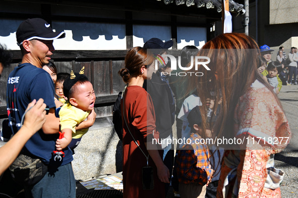 The scene of the ''Ueno Tenjin Festival'' takes place in Ueno Higashimachi, Iga City, Mie Prefecture, Japan, on October 20, 2024. Local peop...