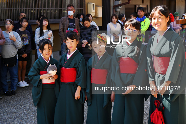 The scene of the ''Ueno Tenjin Festival'' takes place in Ueno Higashimachi, Iga City, Mie Prefecture, Japan, on October 20, 2024. Local peop...