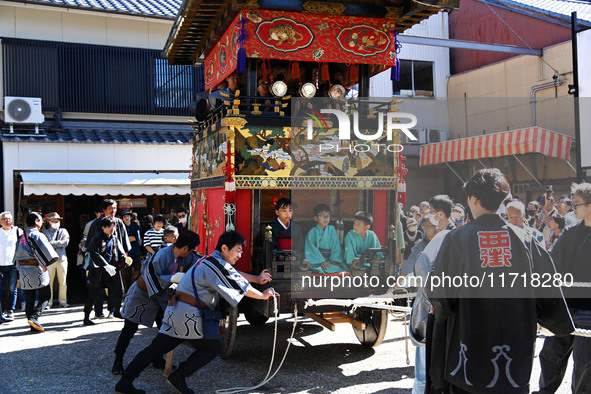 The scene of the ''Ueno Tenjin Festival'' takes place in Ueno Higashimachi, Iga City, Mie Prefecture, Japan, on October 20, 2024. Local peop...