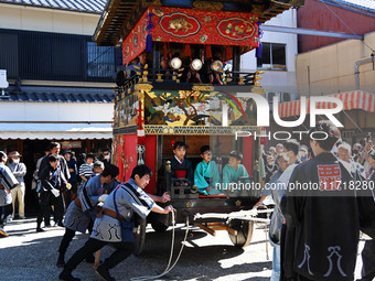 The scene of the ''Ueno Tenjin Festival'' takes place in Ueno Higashimachi, Iga City, Mie Prefecture, Japan, on October 20, 2024. Local peop...