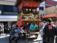 The scene of the ''Ueno Tenjin Festival'' takes place in Ueno Higashimachi, Iga City, Mie Prefecture, Japan, on October 20, 2024. Local peop...