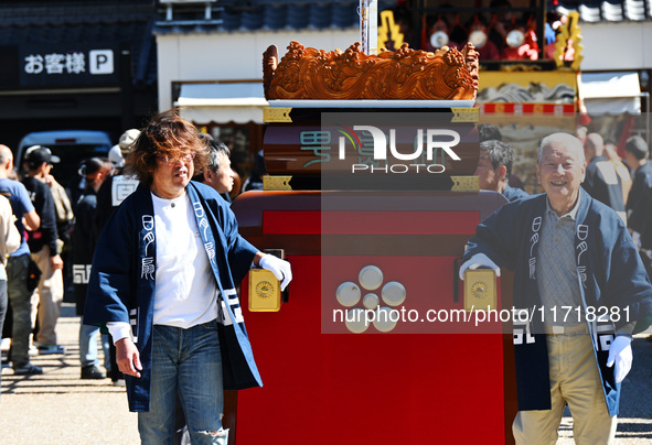 The scene of the ''Ueno Tenjin Festival'' takes place in Ueno Higashimachi, Iga City, Mie Prefecture, Japan, on October 20, 2024. Local peop...